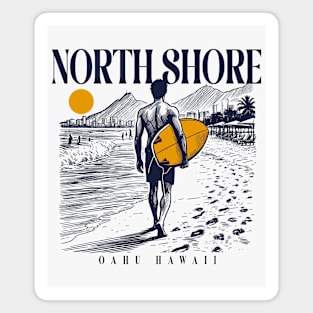 Vintage Surfing North Shore Oahu, Hawaii // Retro Surfer Sketch // Surfer's Paradise Magnet